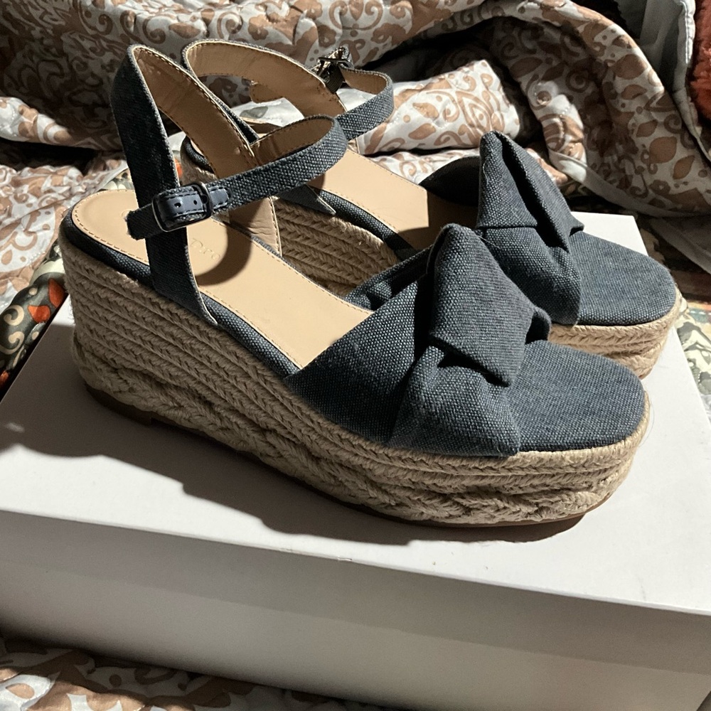 Denim espadrille wedge Super cool retro style with braided heel so good SZ 5.5